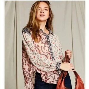 Free People DANI Multi Print Floral Paisley Button Down Shirt - M
